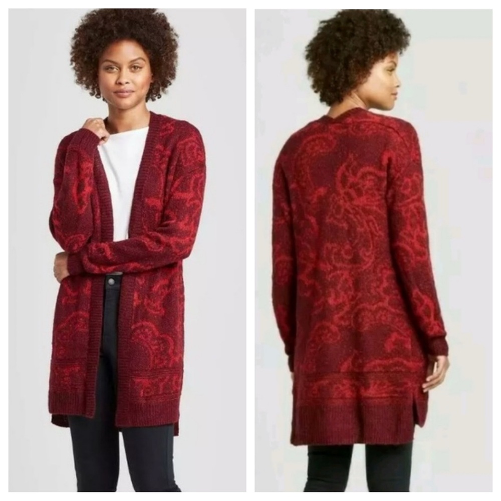 Knox Rose Cardigan Sweater Red Jacquard size small NWT - Picture 2 of 9